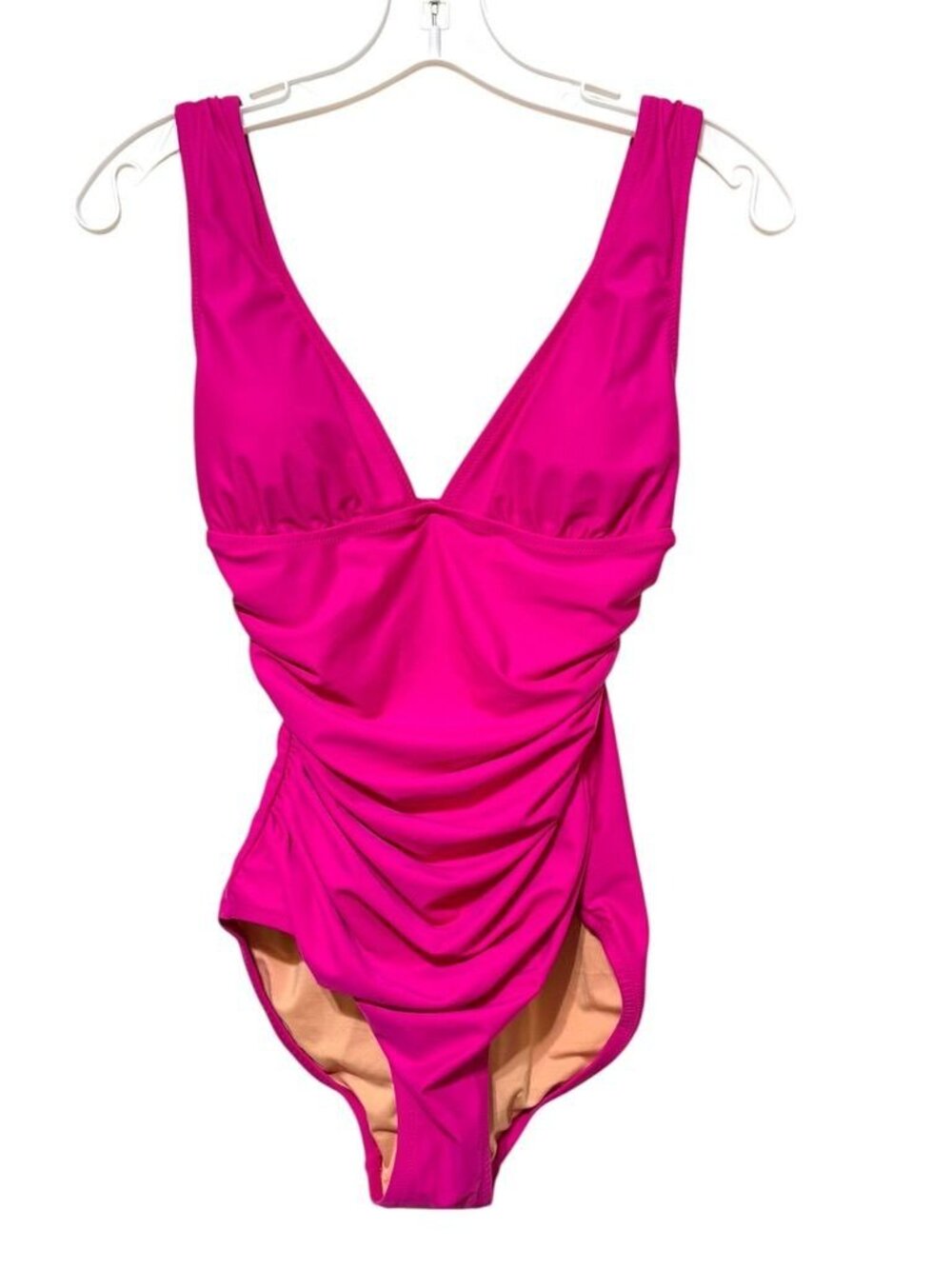 NWT J.Crew Ruched V Neck One-Piece Swimsuit 4 Fuchsia Pink NEW Tummy Control